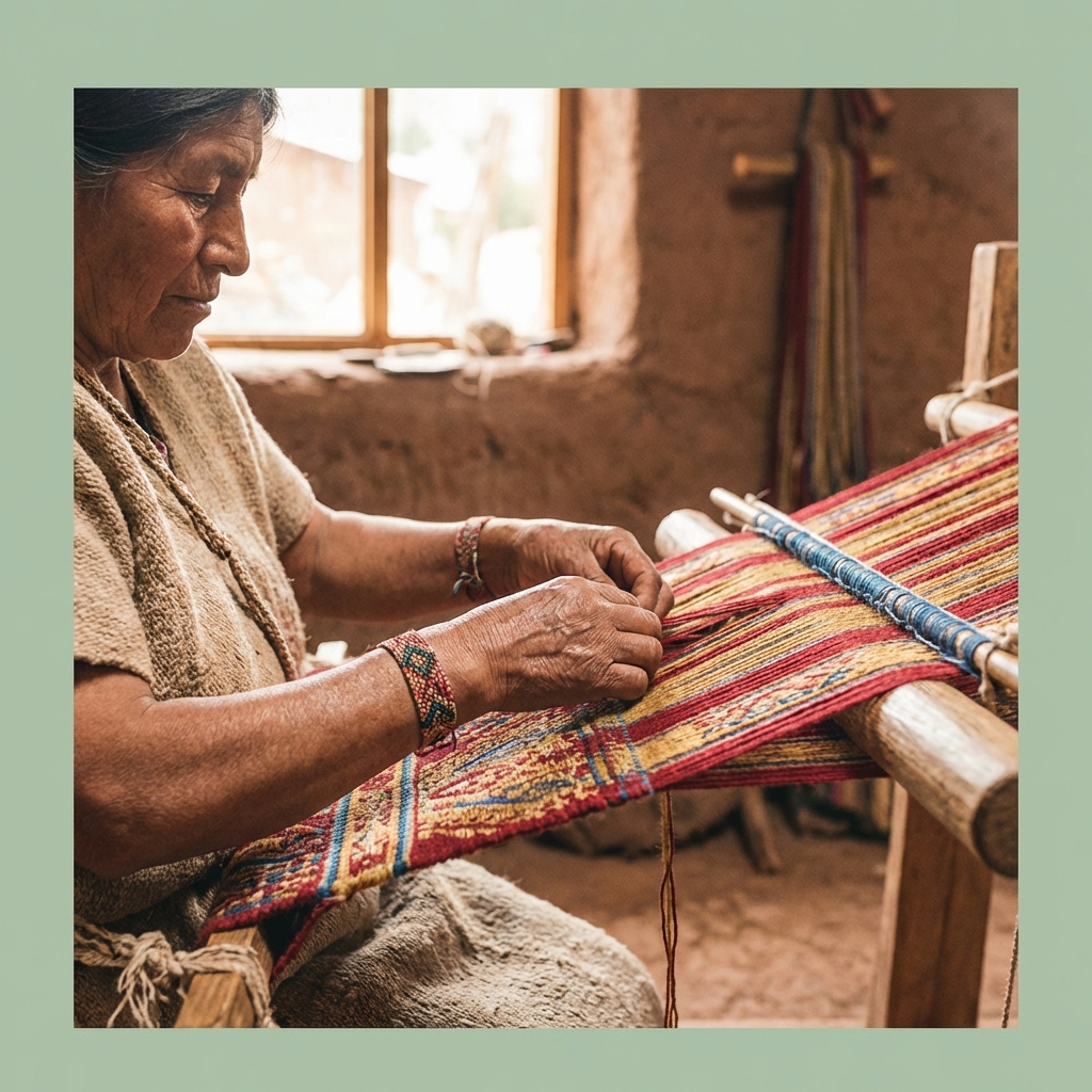 Mujer tejiendo artesanías tradicionales
