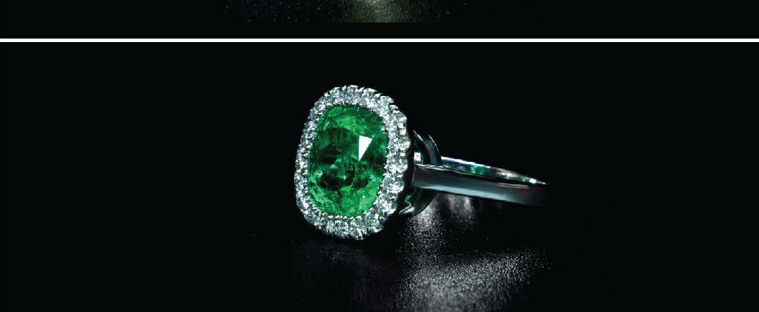 Cushion-Cut Emerald Ring with Diamond Halo in White Gold