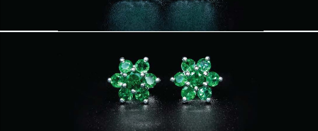 Round-Cut Emerald Flower Stud Aretes in White Gold